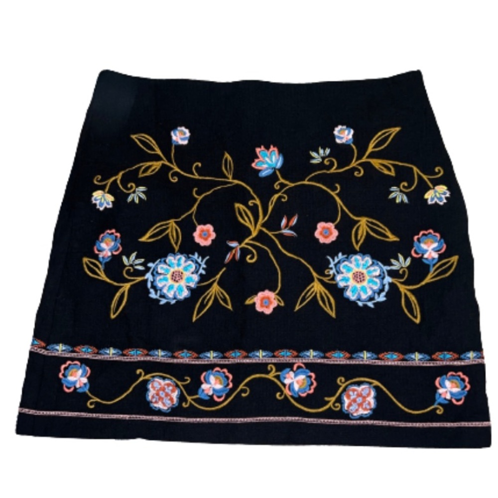 Loft Size 8 embroidered colored black mini skirt, colorful shirt,Ann Taylor loft